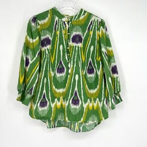 Anthropologie Top Womens L Green Peacock‎ Psychedelic Maximalist Organic Cotton